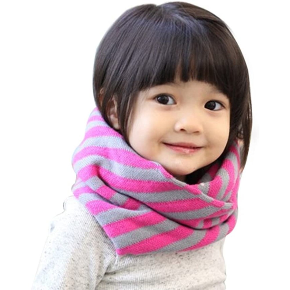 Striped Kids Ring Scarf Pink Light Grey